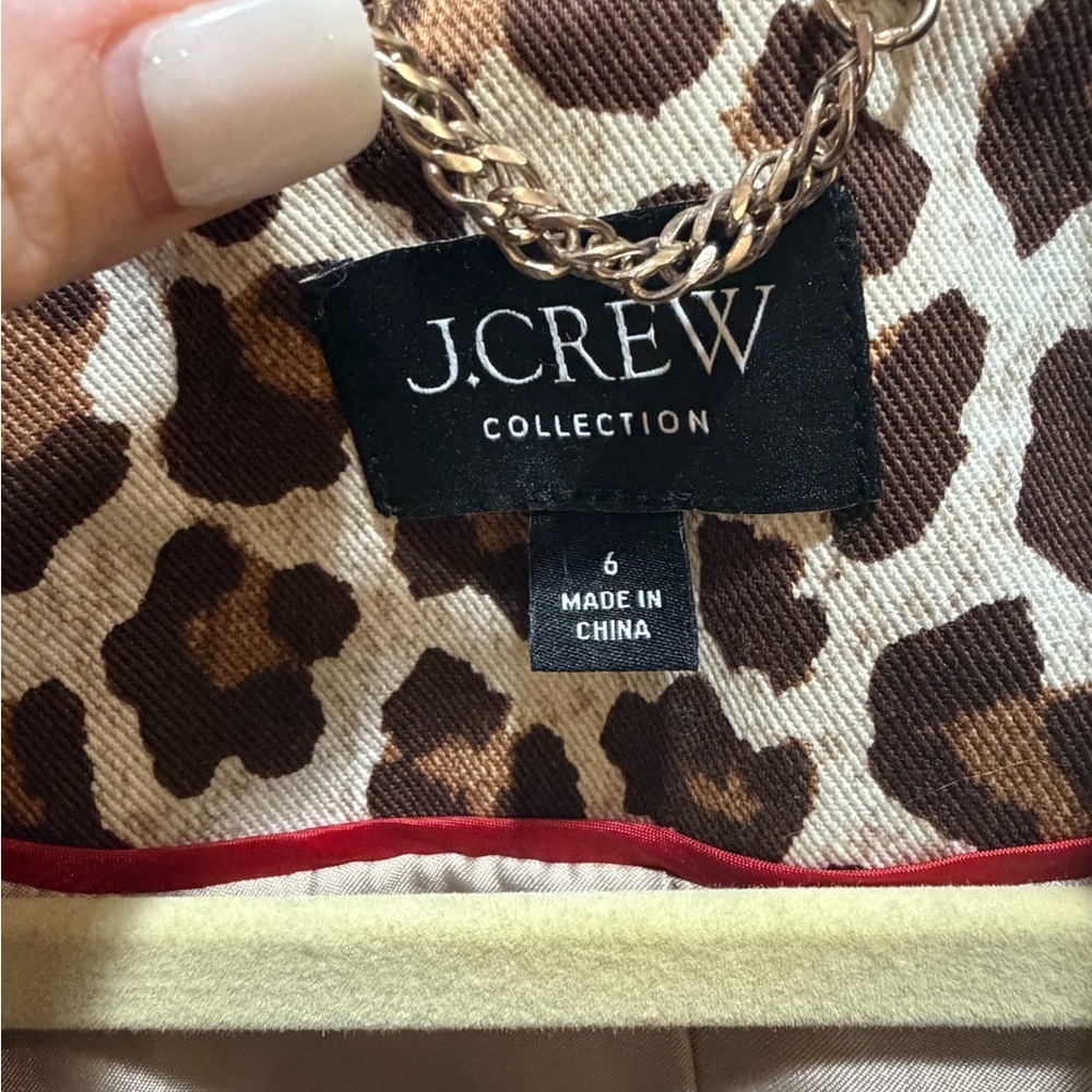 J. Crew Collection 100% Cotton Brown and Cream Animal Print Jacket Cropped 6 - Picture 5 of 8